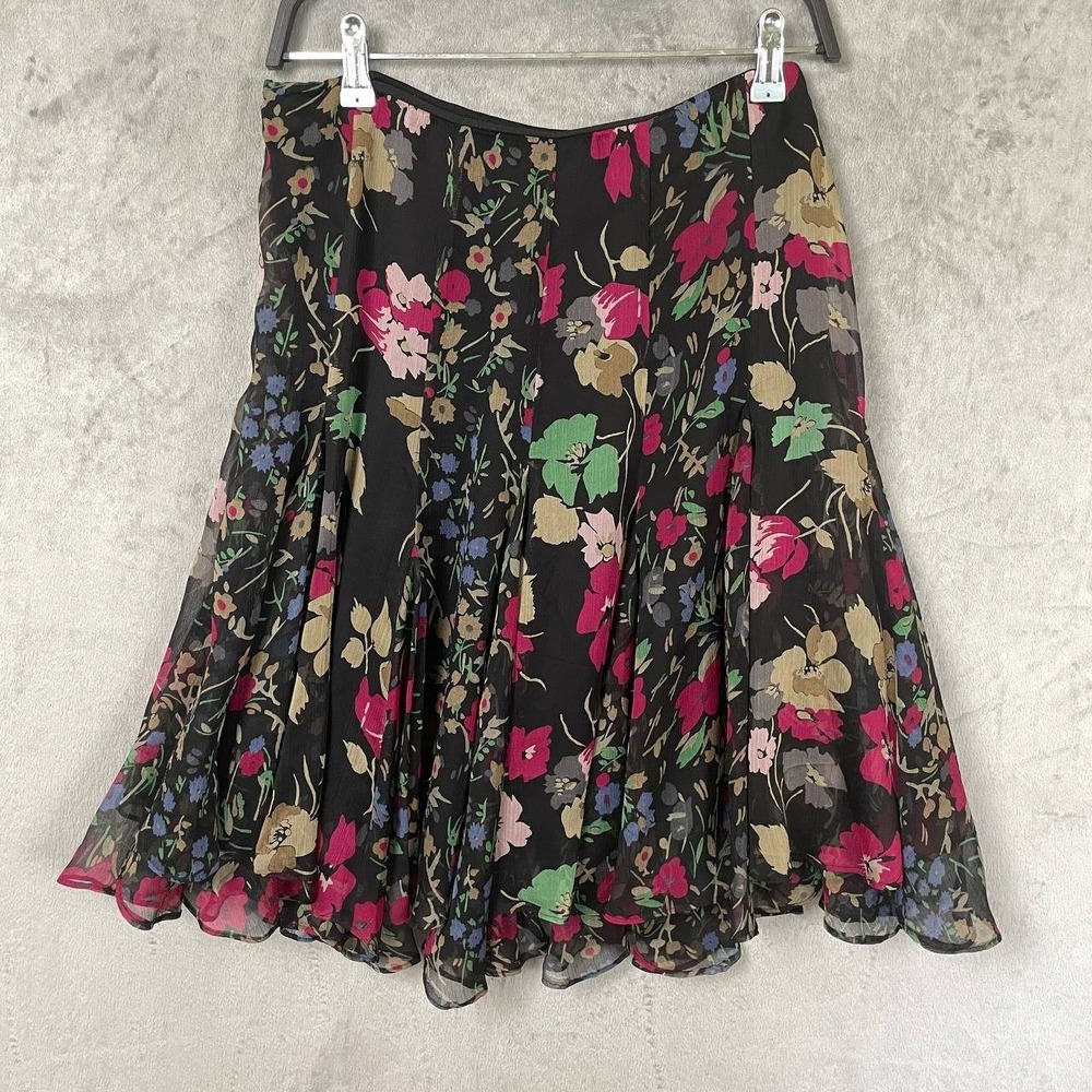 Lauren Ralph Lauren 4 Black Floral Chiffon Ruffle Skirt NWT Romantic Cottagecore